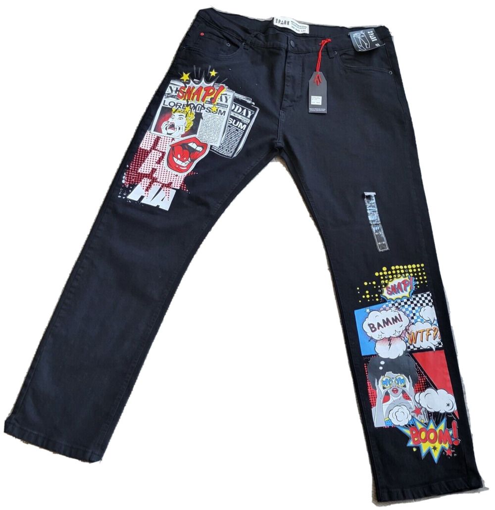 Spark Jeans Premiun Collection Black Stretch Slim Straight 42x32